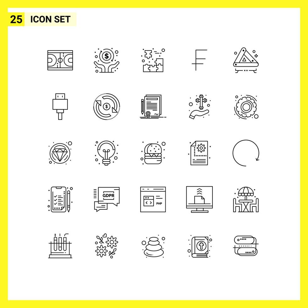 Modern Set of 25 Lines and symbols such as dollar cash independence swiss france jigsaw puzzle Editable Vector Design Elements