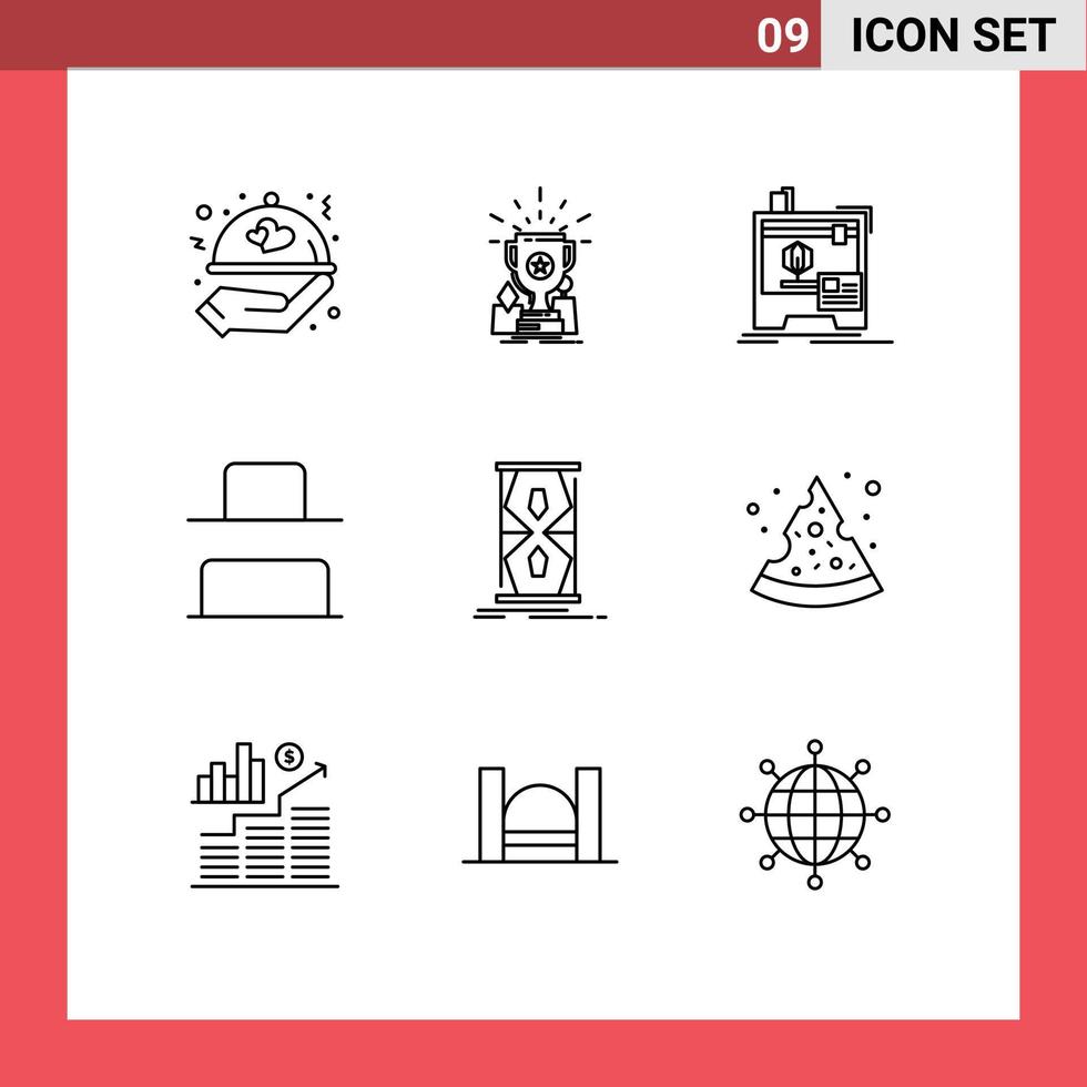 9 Universal Outlines Set for Web and Mobile Applications clock vertical trophy distribute printing Editable Vector Design Elements