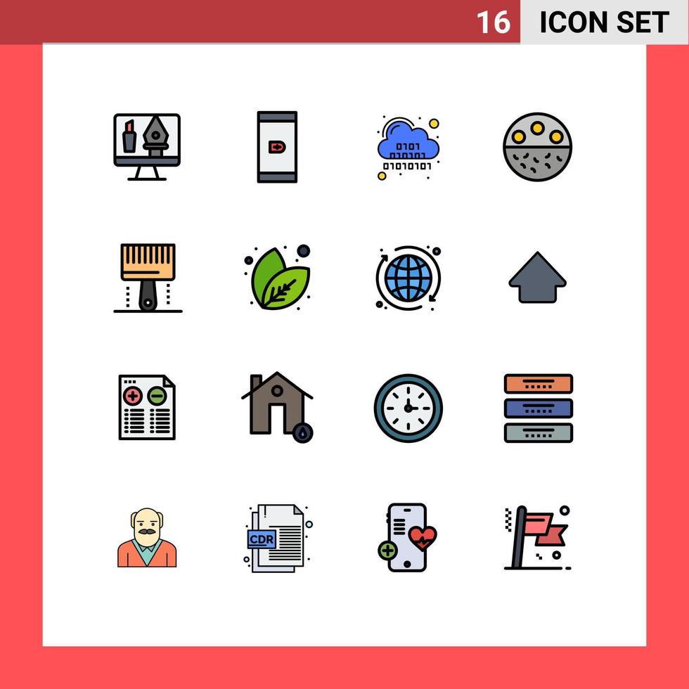 16 Universal Flat Color Filled Lines Set for Web and Mobile Applications coding skincare cloud mineral bone Editable Creative Vector Design Elements