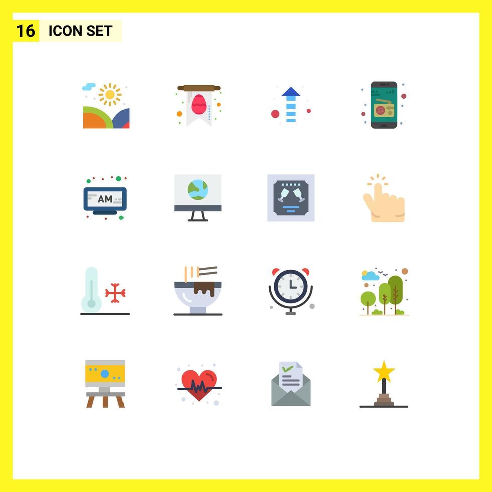 conjunto de 16 iconos de interfaz de usuario modernos signos de símbolos para la dirección del reloj de la aplicación am radio paquete editable de elementos de diseño de vectores creativos