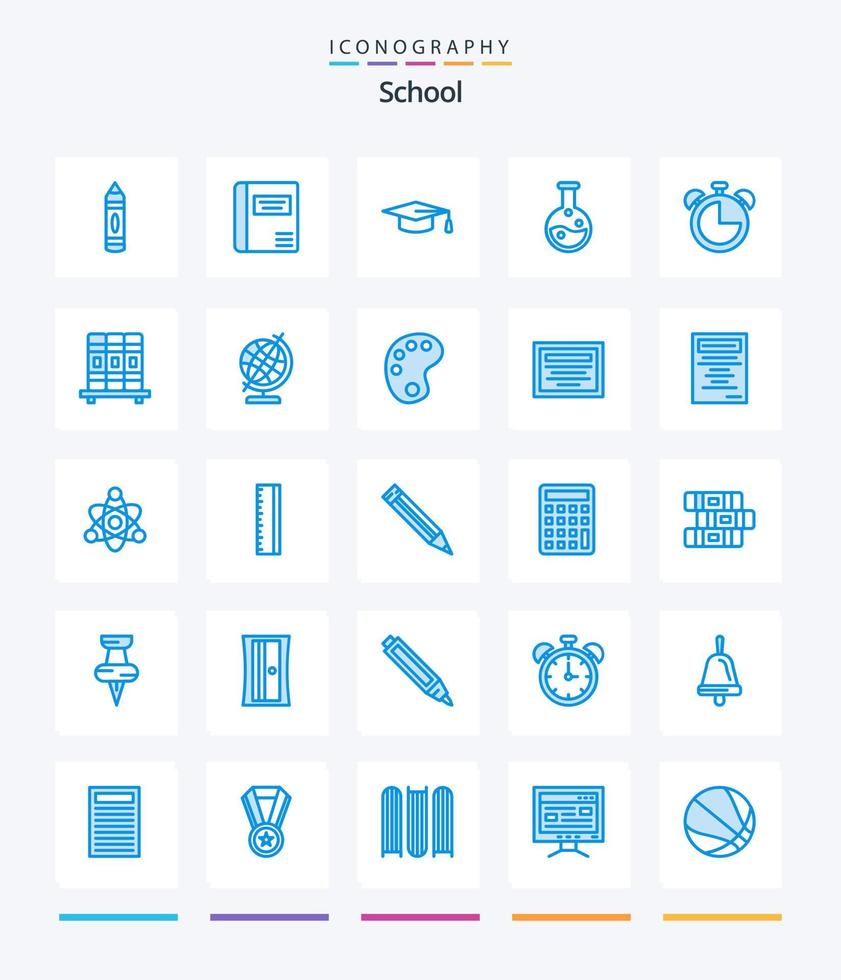 Creative School 25 Blue icon pack  Such As timer. clock. academic. alarm. lab vector