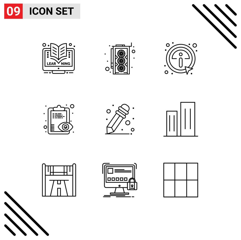 Universal Icon Symbols Group of 9 Modern Outlines of architecture pencil details clipboard overview Editable Vector Design Elements