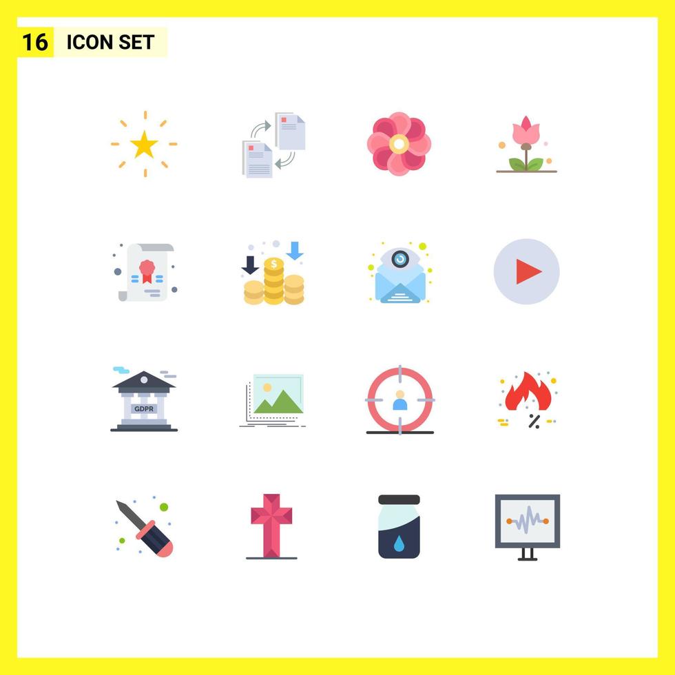 Universal Icon Symbols Group of 16 Modern Flat Colors of diploma present copying flowers spring Editable Pack of Creative Vector Design Elements