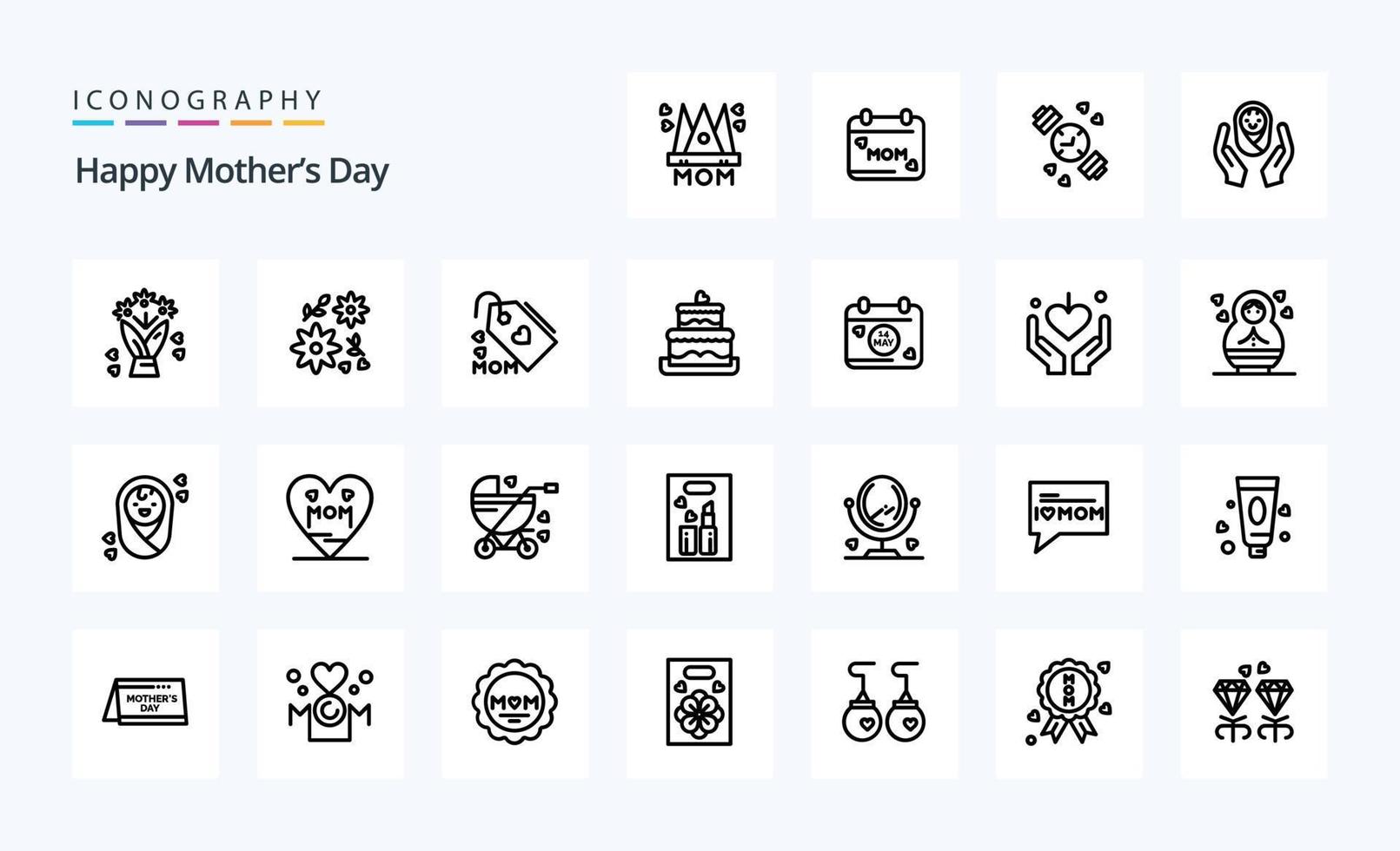 25 Happy Mothers Day Line icon pack vector