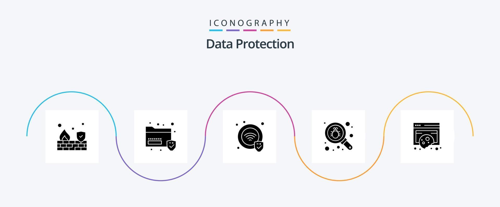 paquete de iconos de glifo 5 de protección de datos que incluye datos. cumplimiento. proteccion. seguridad. encontrar vector