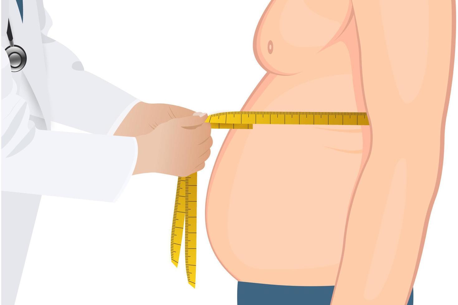 Doctor measuring obesity male body fat waist. vector