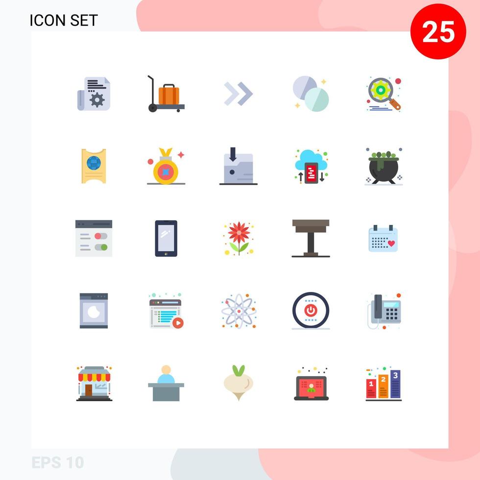 Mobile Interface Flat Color Set of 25 Pictograms of pass search right gear medicine Editable Vector Design Elements