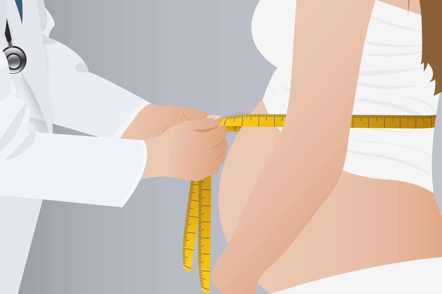 The doctor measures the belly of a pregnant woman with a centimeter vector