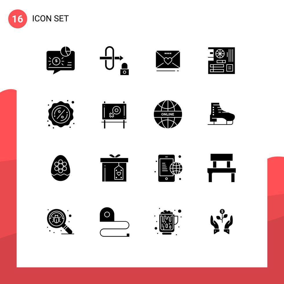 Pictogram Set of 16 Simple Solid Glyphs of percent mainboard sms main board Editable Vector Design Elements