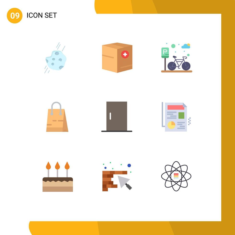 Flat Color Pack of 9 Universal Symbols of shop ecommerce e bag parking Editable Vector Design Elements