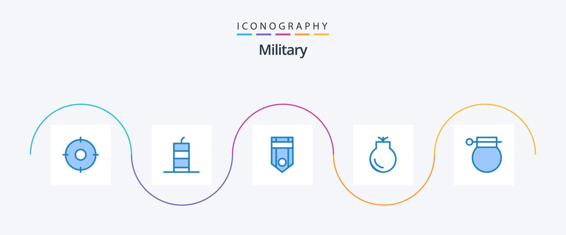 paquete de iconos azul militar 5 que incluye armas. medalla. terrorismo. pistola. rango vector