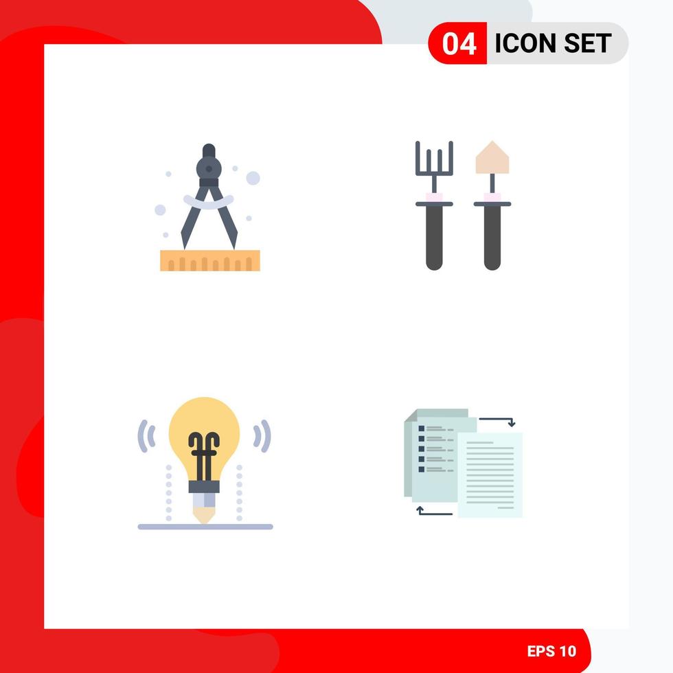 Modern Set of 4 Flat Icons Pictograph of compass light garden shovel science Editable Vector Design Elements