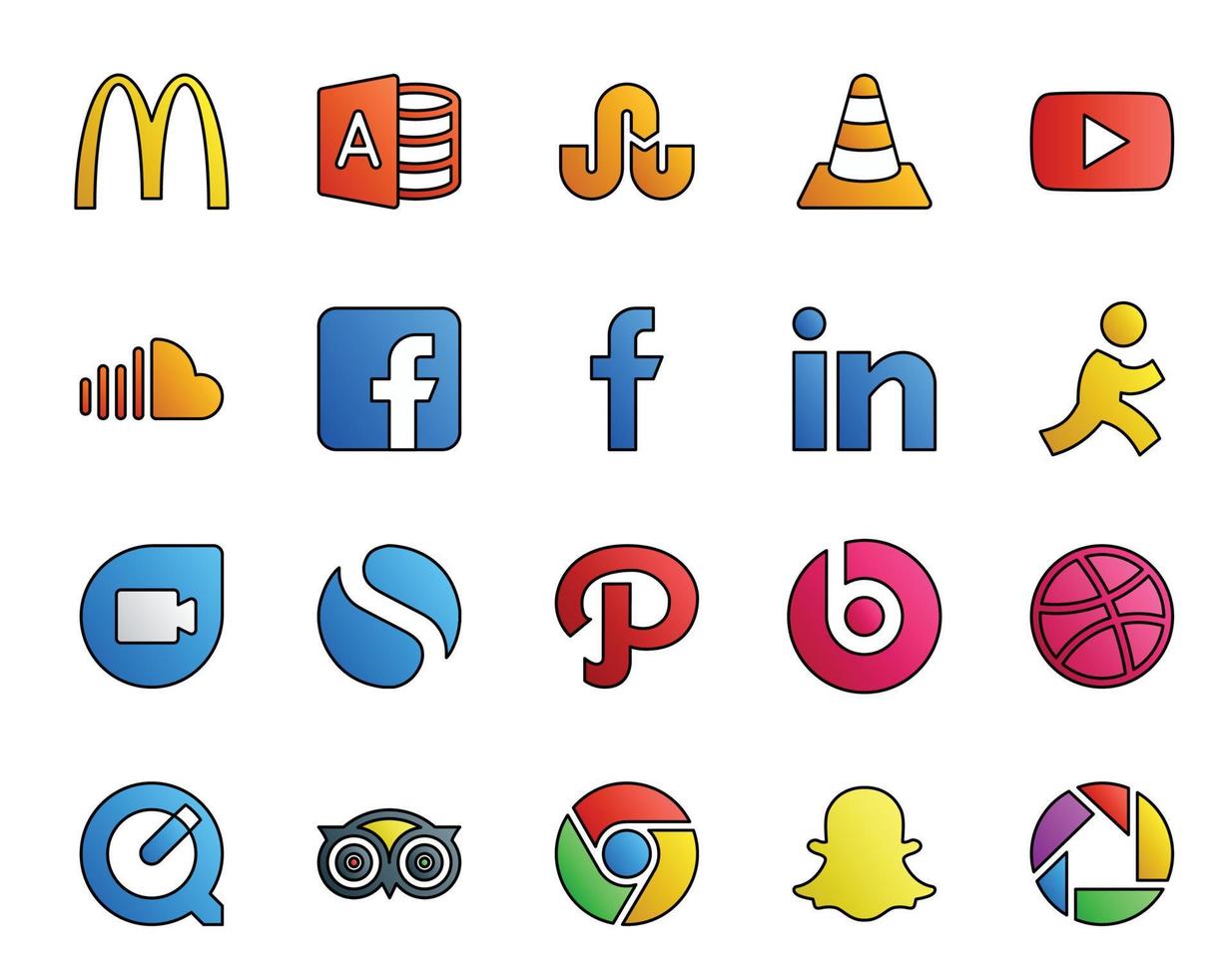 20 Social Media Icon Pack Including beats pill simple soundcloud google duo linkedin vector