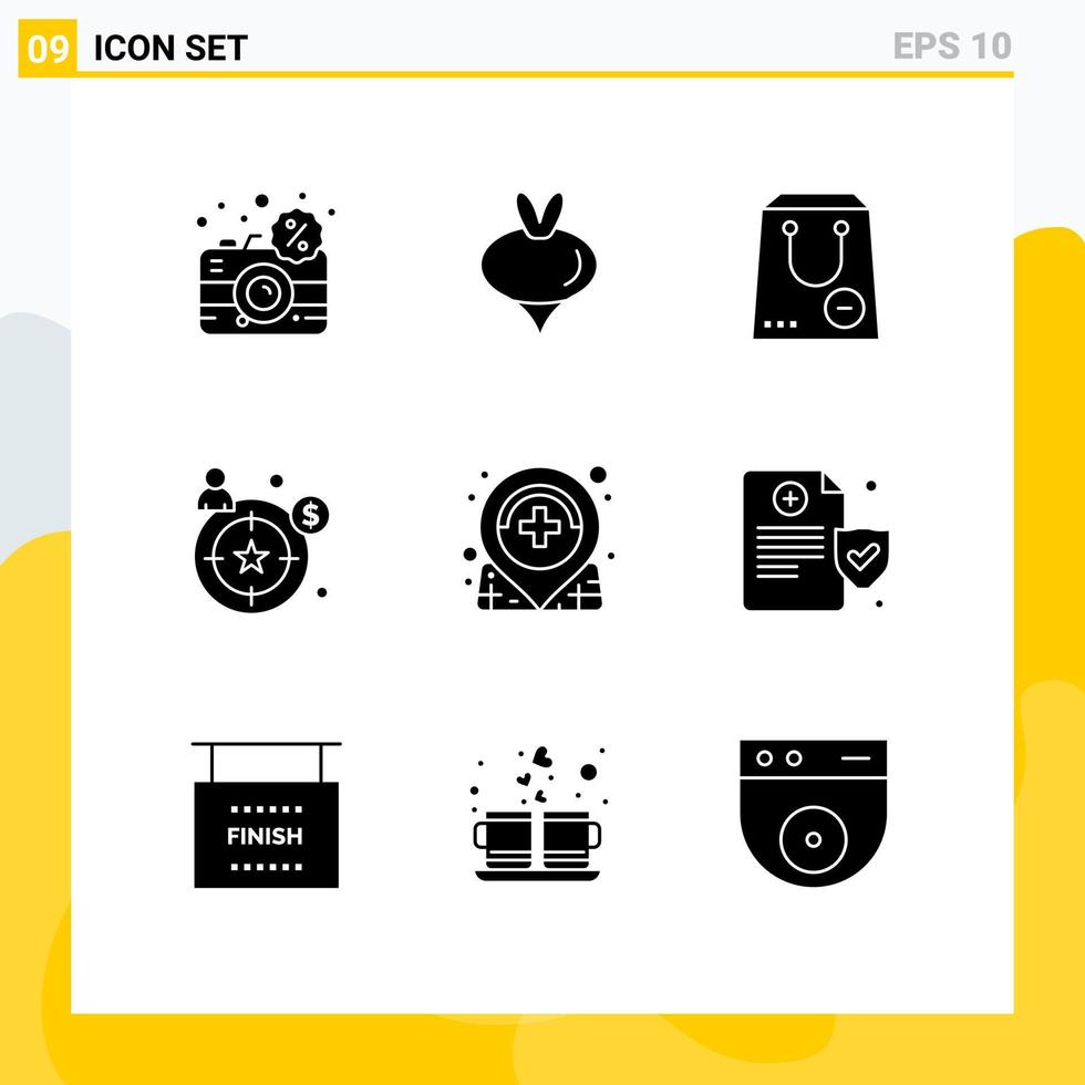 9 User Interface Solid Glyph Pack of modern Signs and Symbols of care customer spring buyer persona package Editable Vector Design Elements