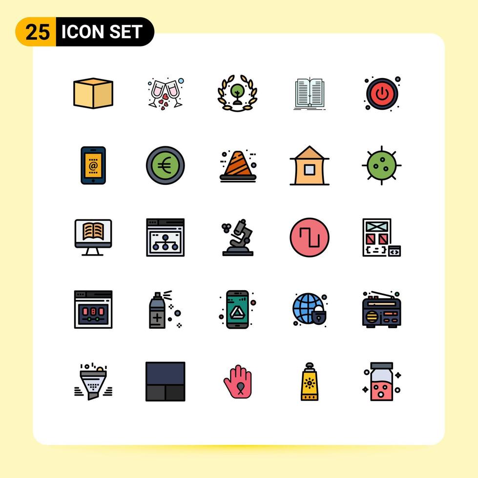 Universal Icon Symbols Group of 25 Modern Filled line Flat Colors of mobile power day book file Editable Vector Design Elements