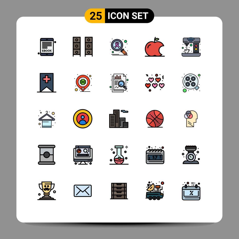 25 Thematic Vector Filled line Flat Colors and Editable Symbols of drink smart beverage infect intellect apple Editable Vector Design Elements