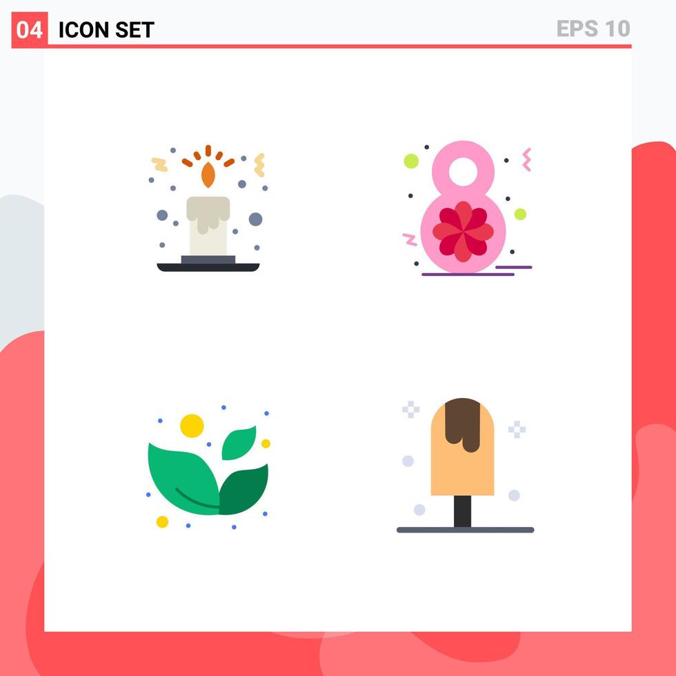 conjunto de 4 iconos planos vectoriales en la cuadrícula para el bienestar de las velas hoja ocho celebrar el postre elementos de diseño vectorial editables vector