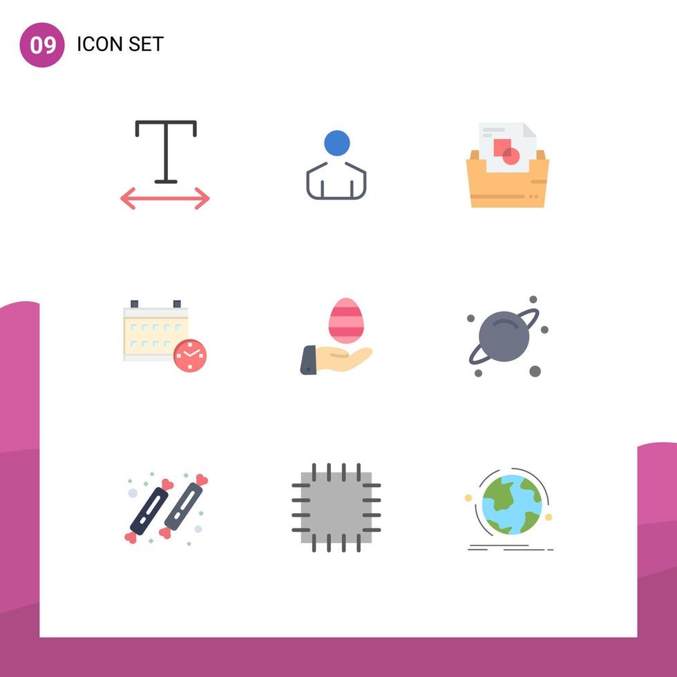 Modern Set of 9 Flat Colors Pictograph of planet easter folder egg education Editable Vector Design Elements