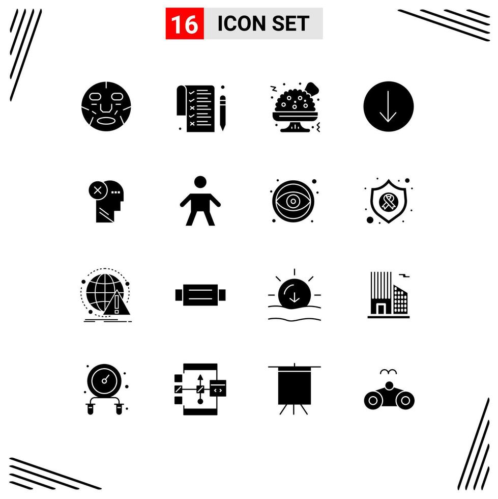 Set of 16 Vector Solid Glyphs on Grid for mark head guacamole failure down Editable Vector Design Elements