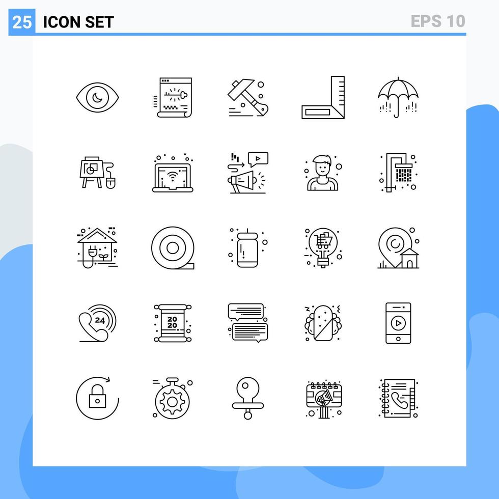 conjunto de 25 iconos modernos de la interfaz de usuario símbolos signos para el clima paraguas contraseña ingeniería carpintero elementos de diseño vectorial editables vector