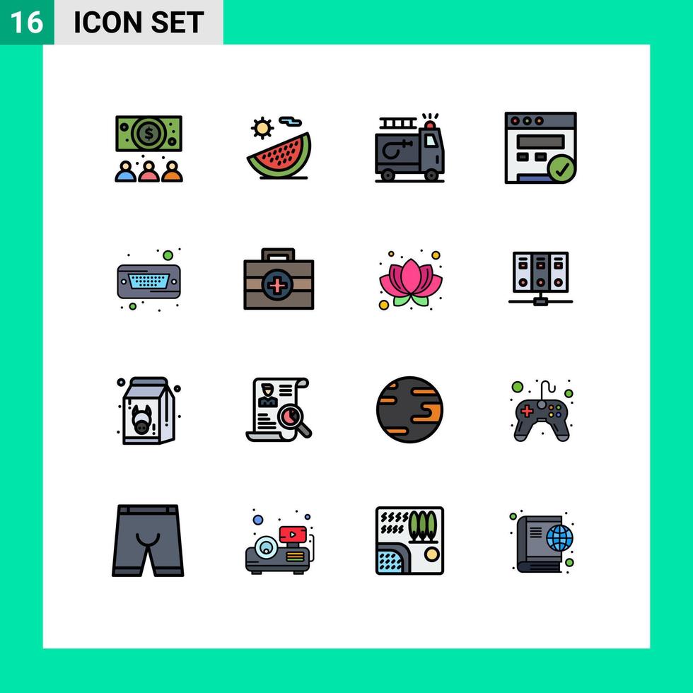Group of 16 Flat Color Filled Lines Signs and Symbols for hard disk drive firefighter web browser Editable Creative Vector Design Elements
