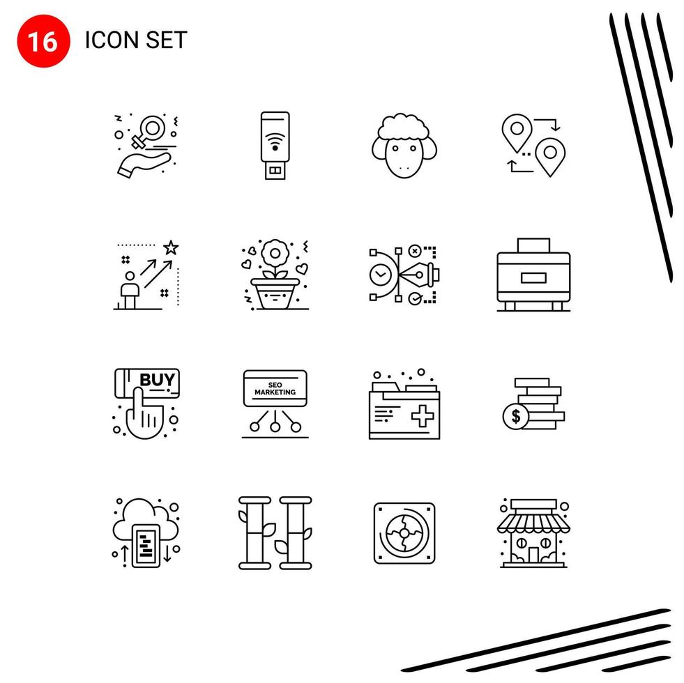 Mobile Interface Outline Set of 16 Pictograms of user pointer signal map spring Editable Vector Design Elements