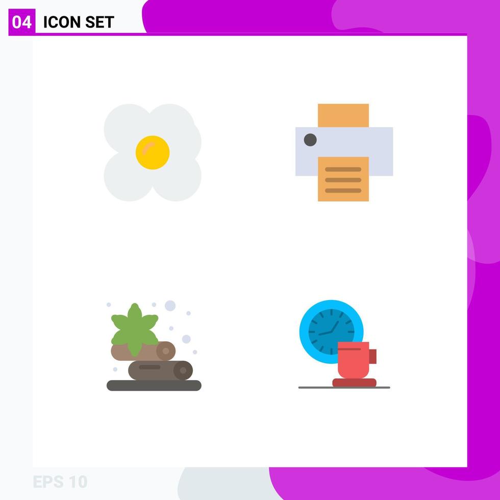 Modern Set of 4 Flat Icons and symbols such as egg coffee printer towel cup Editable Vector Design Elements