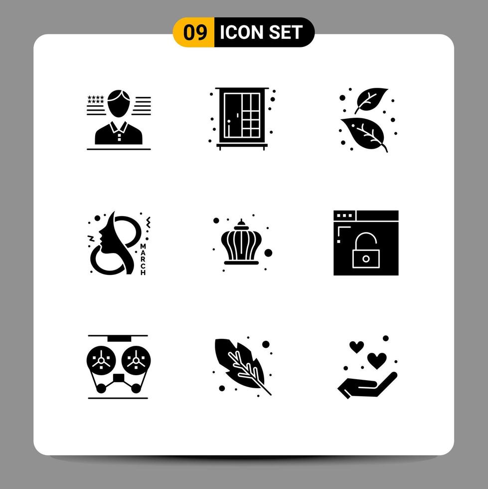9 Thematic Vector Solid Glyphs and Editable Symbols of corona symbol autumn female ay Editable Vector Design Elements