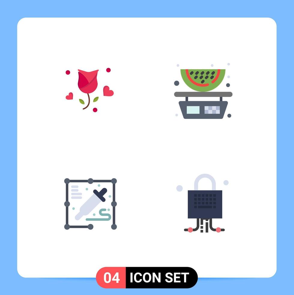 Set of 4 Vector Flat Icons on Grid for rose pick color propose fruits process Editable Vector Design Elements