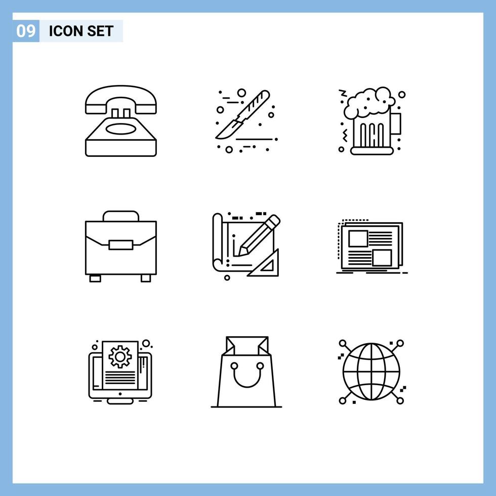 9 Creative Icons Modern Signs and Symbols of blue print tools beer bag gateway Editable Vector Design Elements