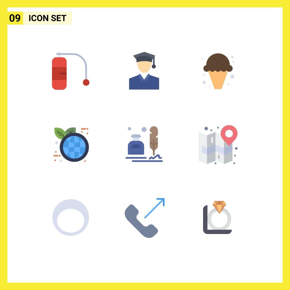 Mobile Interface Flat Color Set of 9 Pictograms of letter erite ice ink green earth Editable Vector Design Elements