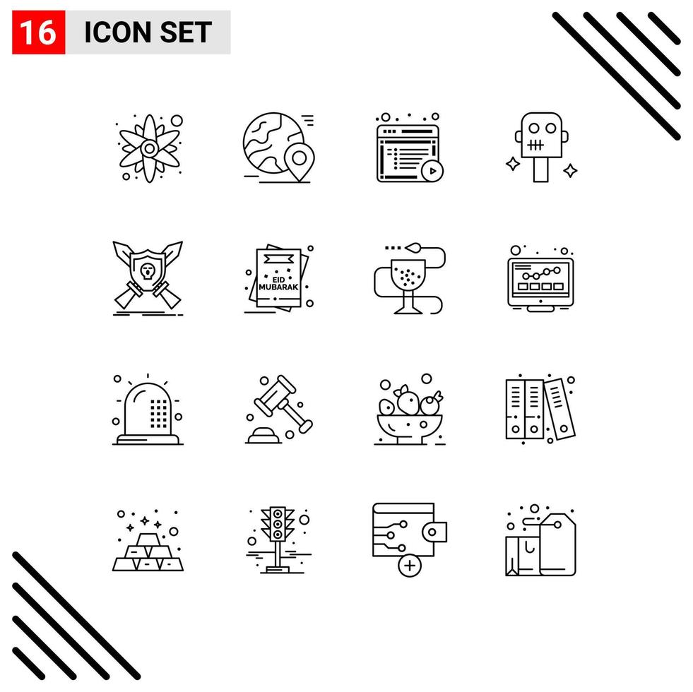 Pack of 16 creative Outlines of game badge article robot space Editable Vector Design Elements