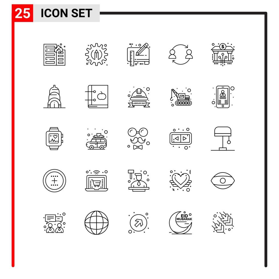25 User Interface Line Pack of modern Signs and Symbols of user replace blue print employee ruler Editable Vector Design Elements