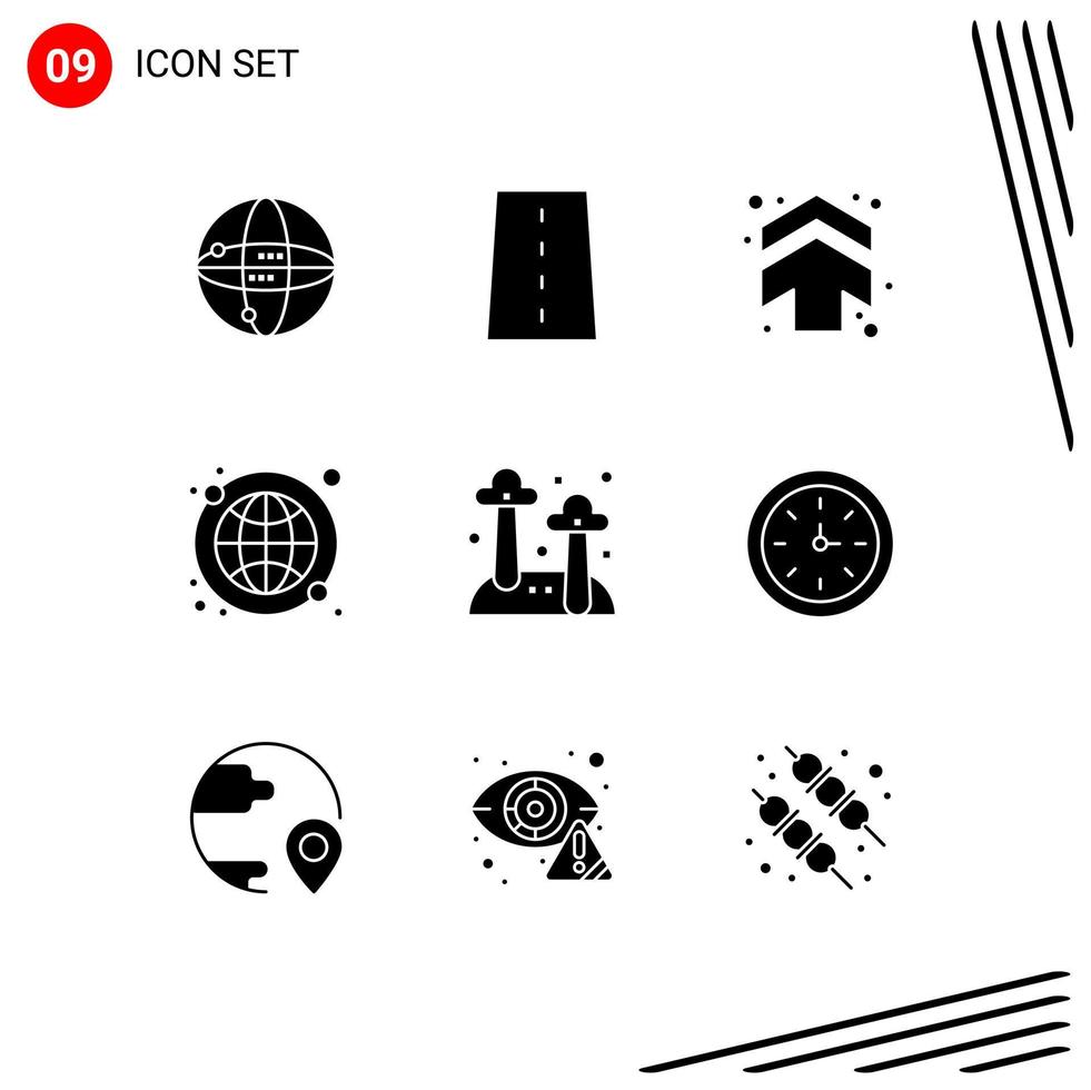 Pack of 9 creative Solid Glyphs of food internet road globe direction Editable Vector Design Elements