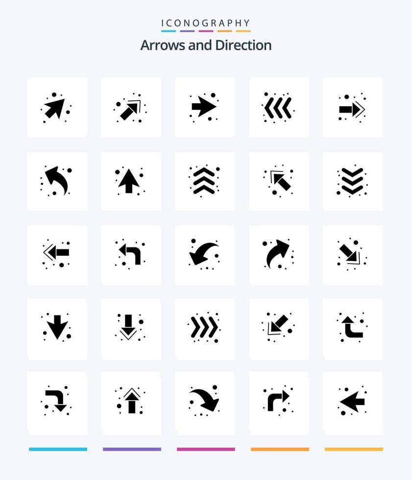 paquete de iconos de flecha creativa de 25 glifos en negro sólido, como flechas. izquierda. izquierda. arriba. flecha vector