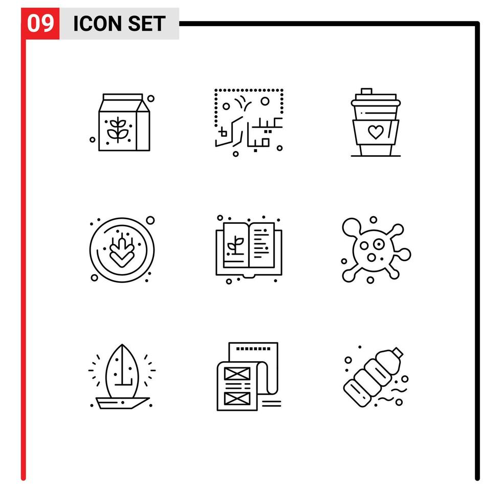 User Interface Pack of 9 Basic Outlines of expand book glass wheat allergens Editable Vector Design Elements