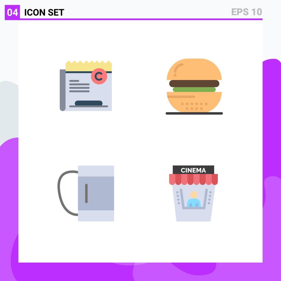 Pack of 4 creative Flat Icons of copy meal right cooking duffle Editable Vector Design Elements