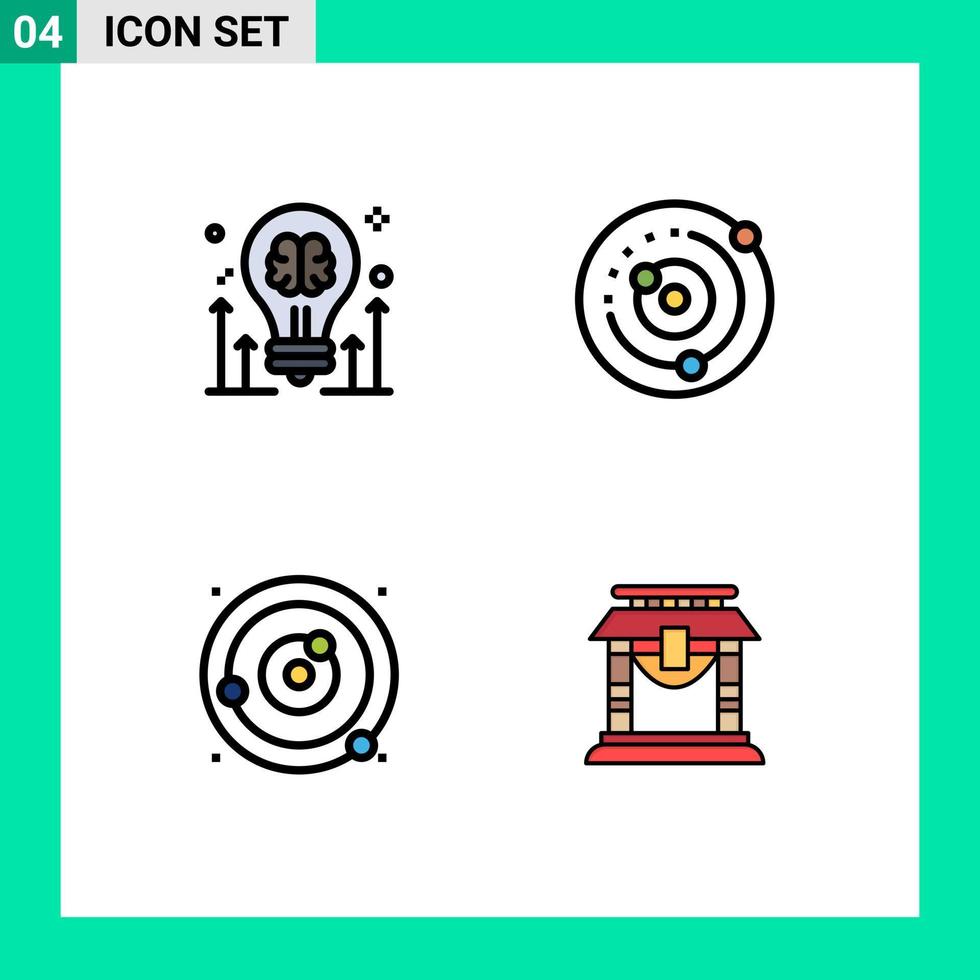 Set of 4 Modern UI Icons Symbols Signs for brain sphere idea planetary system bridge Editable Vector Design Elements