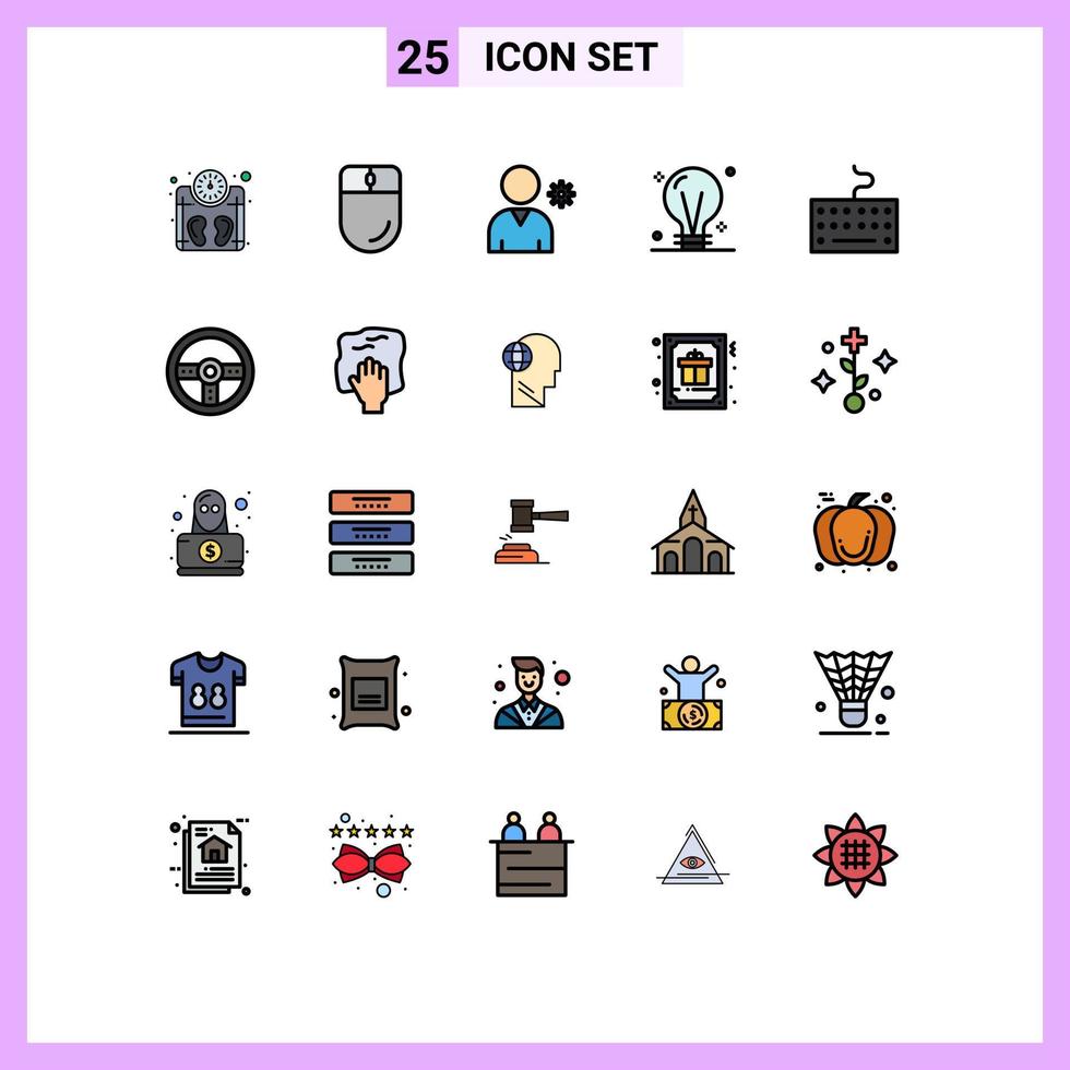 Modern Set of 25 Filled line Flat Colors Pictograph of keyboard idea controls electric concept Editable Vector Design Elements