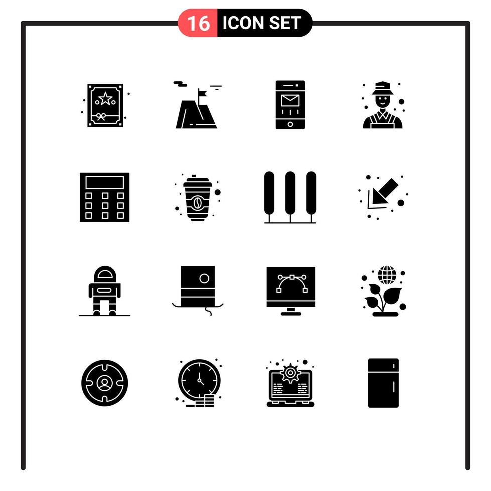 Modern Set of 16 Solid Glyphs Pictograph of engineering detect envelopes user avatar Editable Vector Design Elements