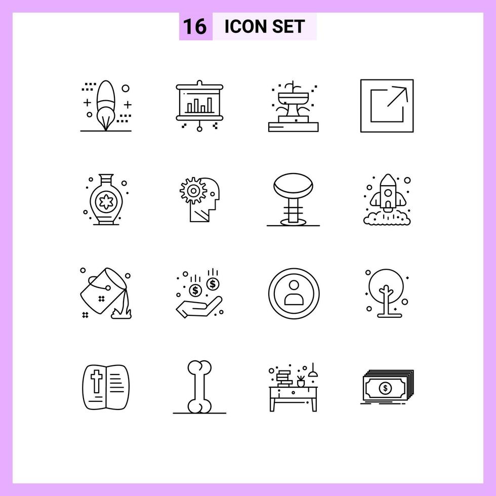 Set of 16 Modern UI Icons Symbols Signs for hobby vase buildings share export Editable Vector Design Elements