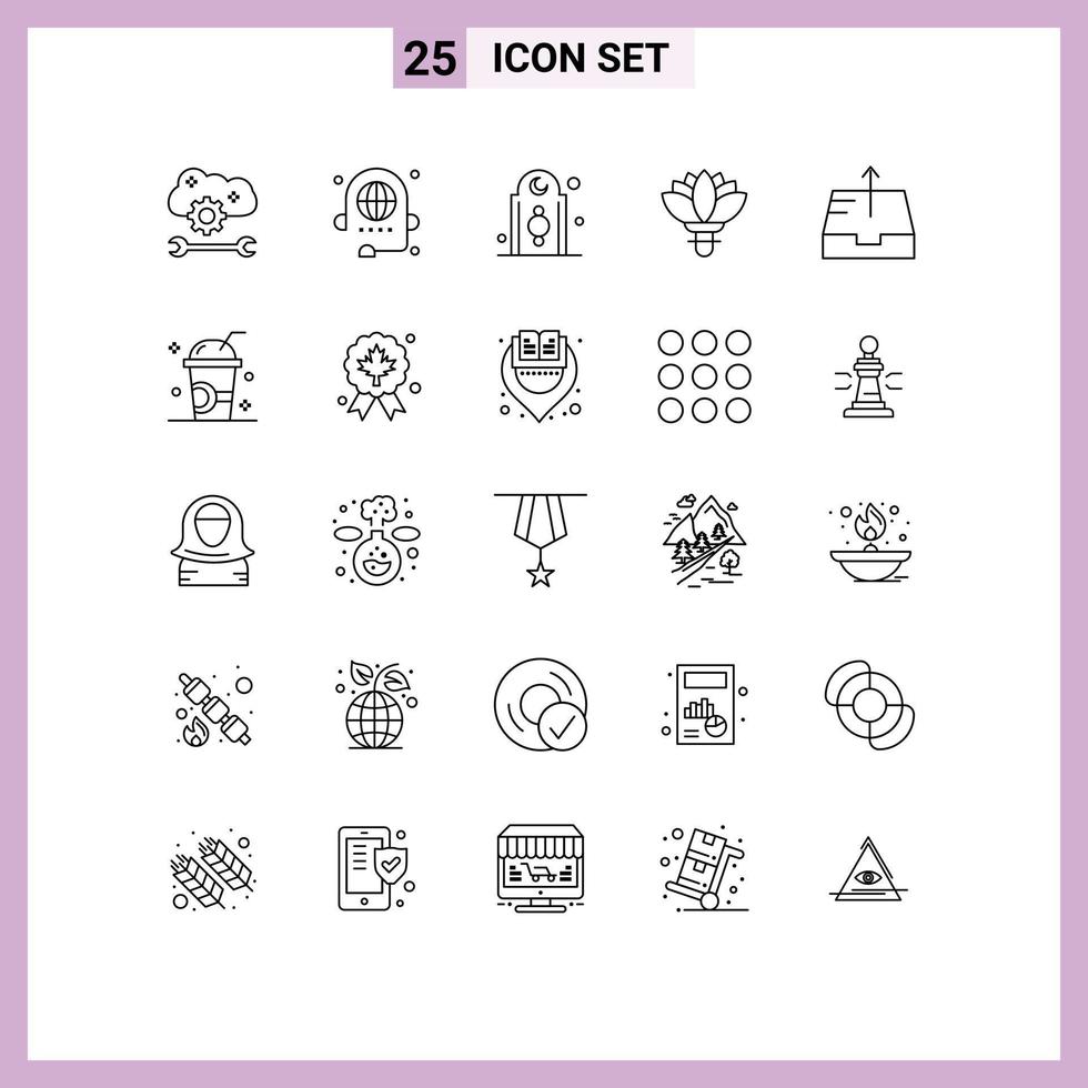 Set of 25 Modern UI Icons Symbols Signs for rose flower discussion mosque islam Editable Vector Design Elements