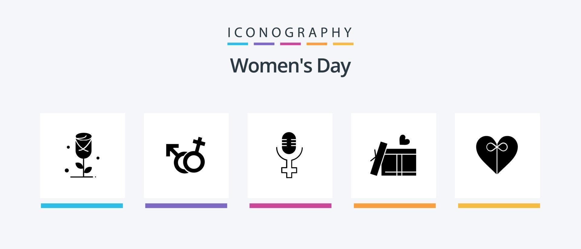 paquete de iconos de glifo 5 del día de la mujer que incluye el día. mujer. masculino. registro. día. diseño de iconos creativos vector