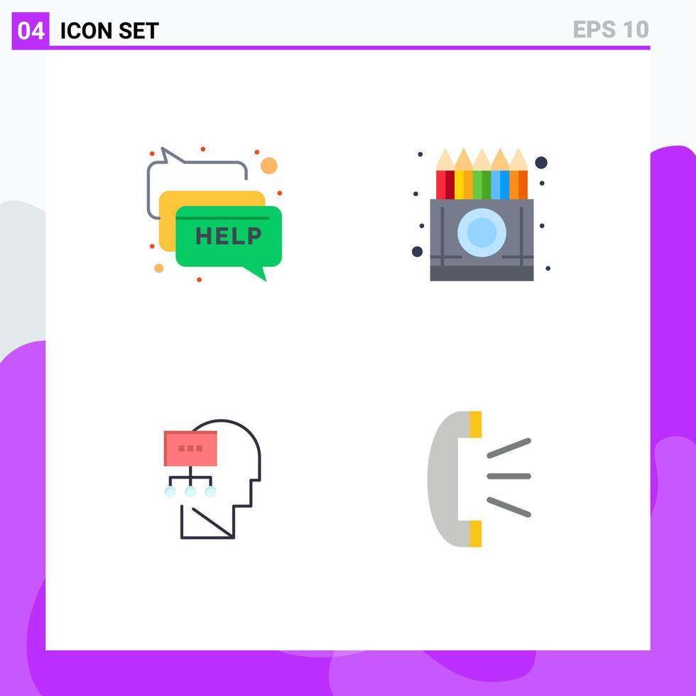 Set of 4 Vector Flat Icons on Grid for chat planning message crayons mind Editable Vector Design Elements