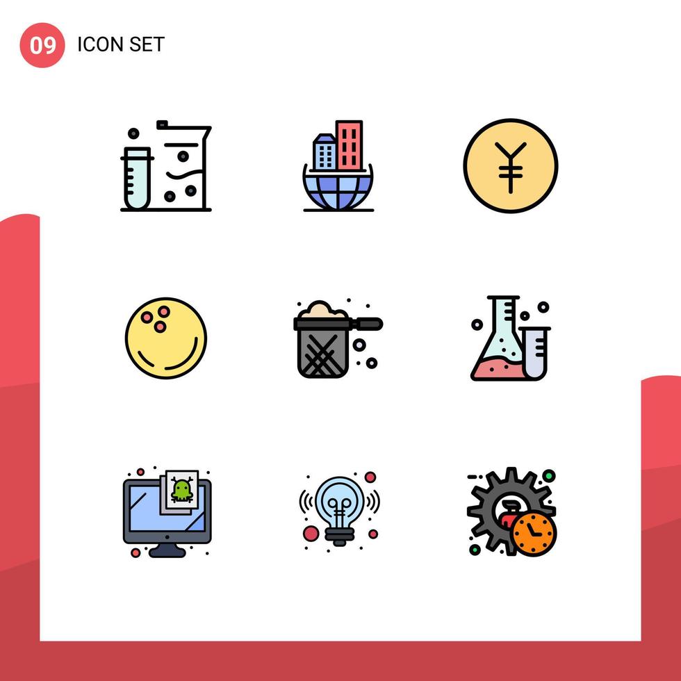 9 Universal Filledline Flat Colors Set for Web and Mobile Applications pot kitchen coin strike bowling Editable Vector Design Elements