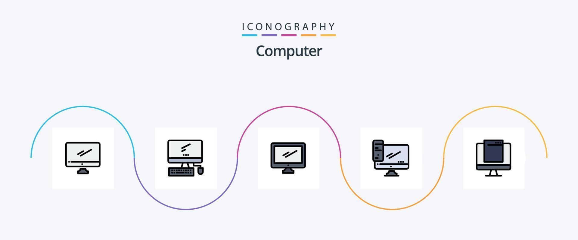 Computer Line Filled Flat 5 Icon Pack Including . pc. popup. device vector