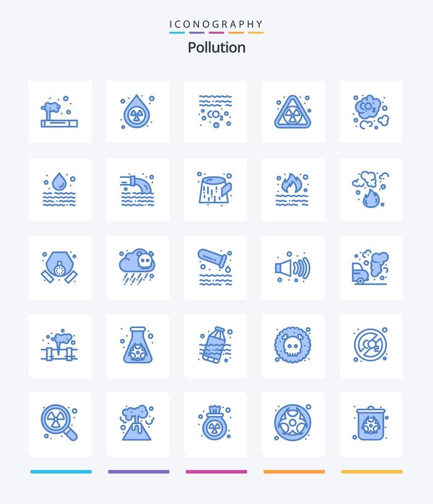 contaminación creativa 25 paquete de iconos azules como el dióxido de carbono. carbón. gas. desperdiciar. nuclear vector