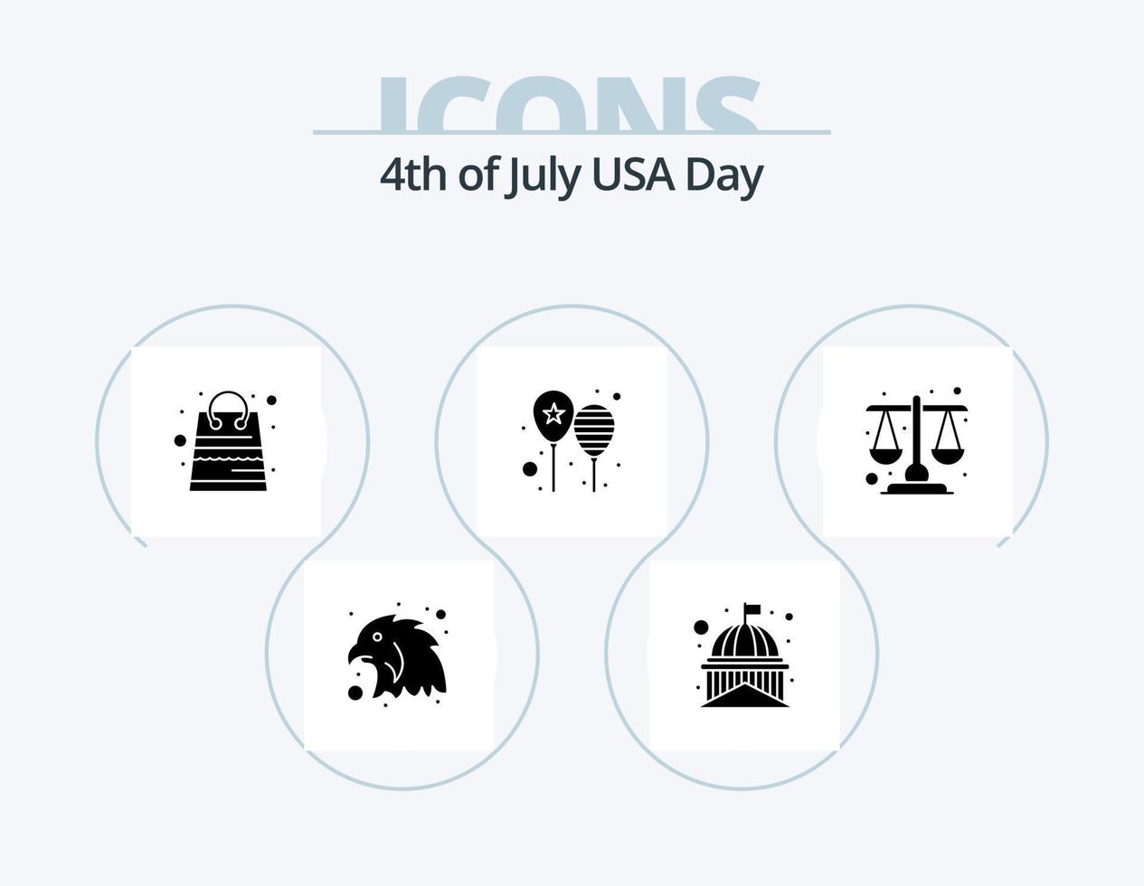 Usa Glyph Icon Pack 5 Icon Design. court. party. bag. day. balloons vector