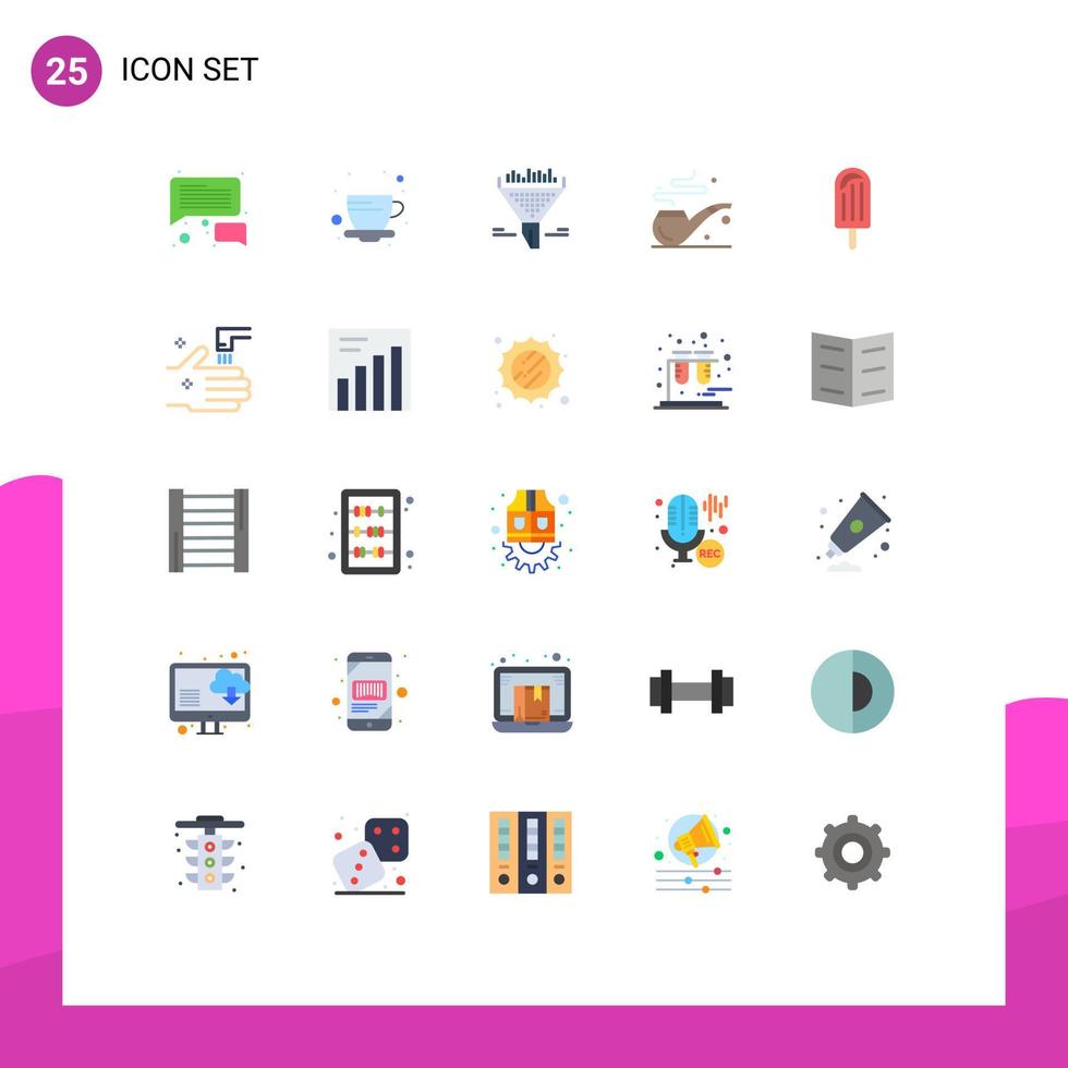 Set of 25 Modern UI Icons Symbols Signs for ice cream data beach smoke Editable Vector Design Elements