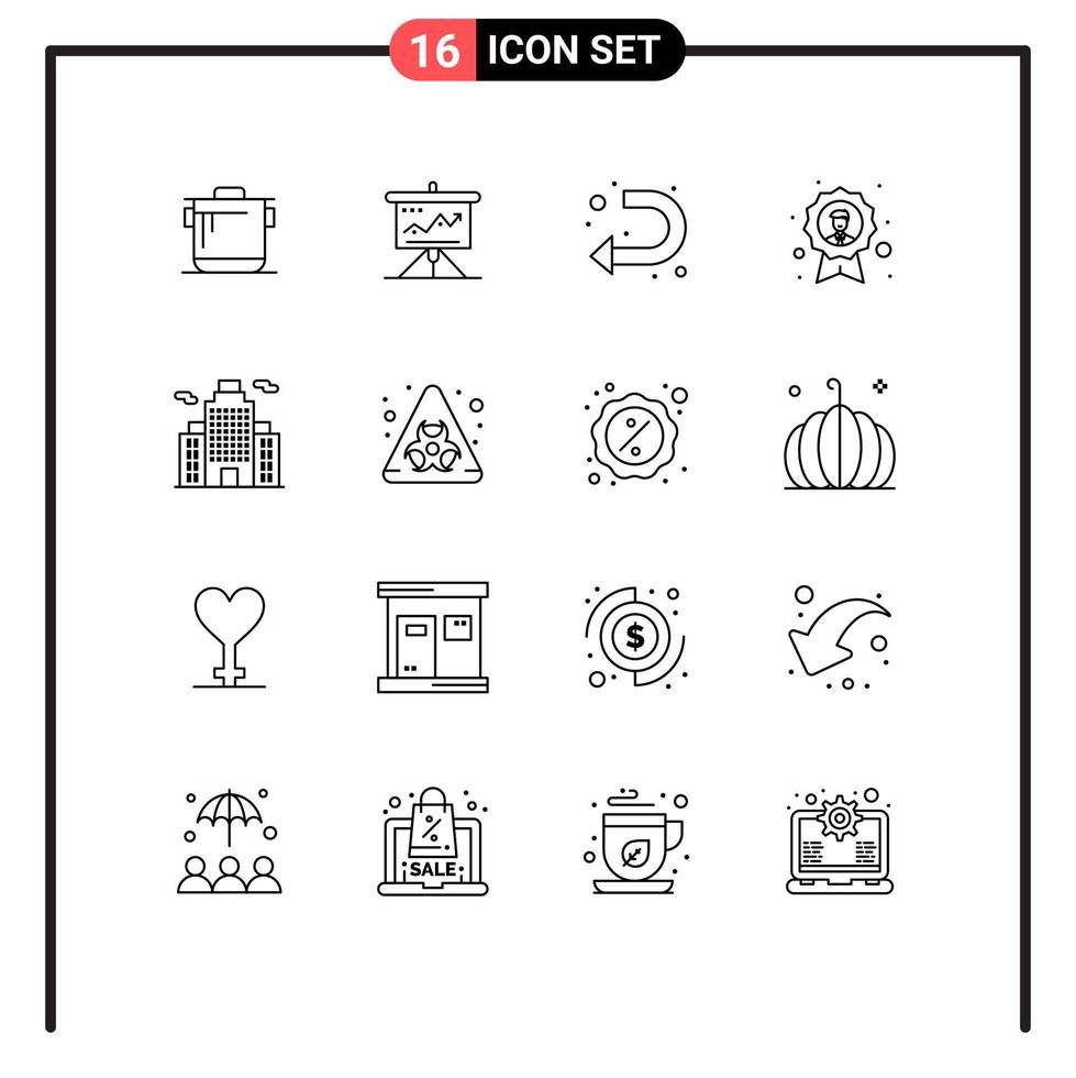 Universal Icon Symbols Group of 16 Modern Outlines of badge achievement solution left sign Editable Vector Design Elements